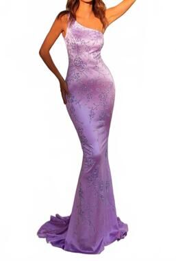 NEW CLARISSE floral beaded asymmetrical prom gown in lavender